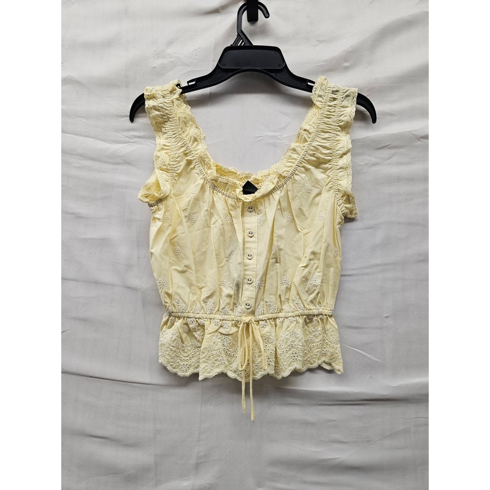 Wild Fable Womens Eyelet Sleeveless Button Front Top Yellow Cotton Size XXS